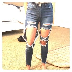 High rise distressed jeans